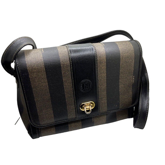 Fendi Purse PEQUIN BAG Striped Leather Gold Modern Pockets Organizer VNTG - Picture 5 of 16